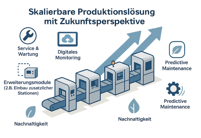 Visualisierung einer modularen Produktionslinie für Erweiterung, Service und Digitalisierung, Predictive Maintenance
