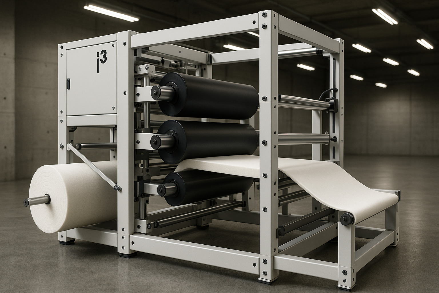 Modulare Kaschieranlage von I hoch 3 mit Gasbrenner, Walzen und digitaler Steuerung